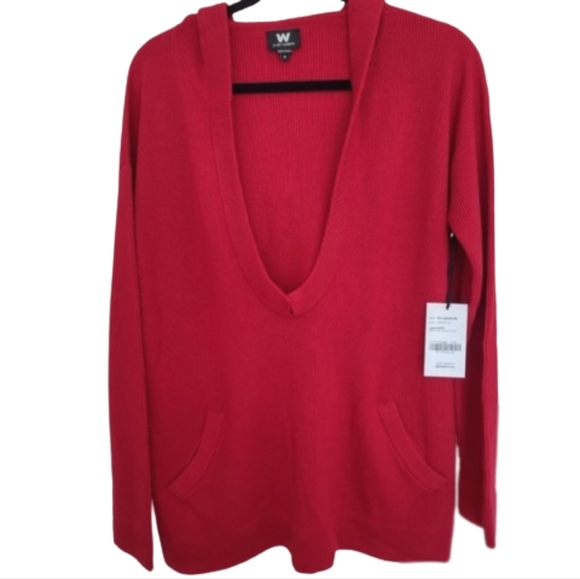 Hoodie Sweater New W by Worth Red Oversized Wool Small Pockets - Picture 1 of 10